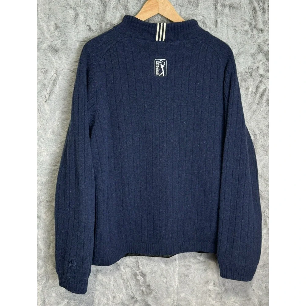 Vintage Adidas 1/4 Zip Pullover Mens Sweater Size XL Blue PGA 100% Wool‎